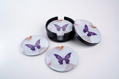 SUPERWARE | Pure Melamine | Coasters - C-Butterfly | Set Of 8 Pcs | Stain Free, Glazed Finish
