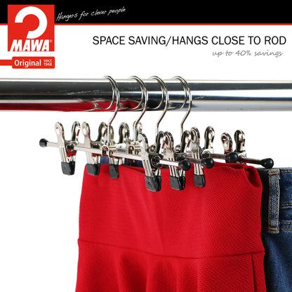 MAWA | Made in Germany | Metal Hanger Set | Trouser Hanger | Clip K 30/D | Two Adjustable MAWA Clips | 360° Rotatable Swivel Hook | Space Saver | 10 Pieces