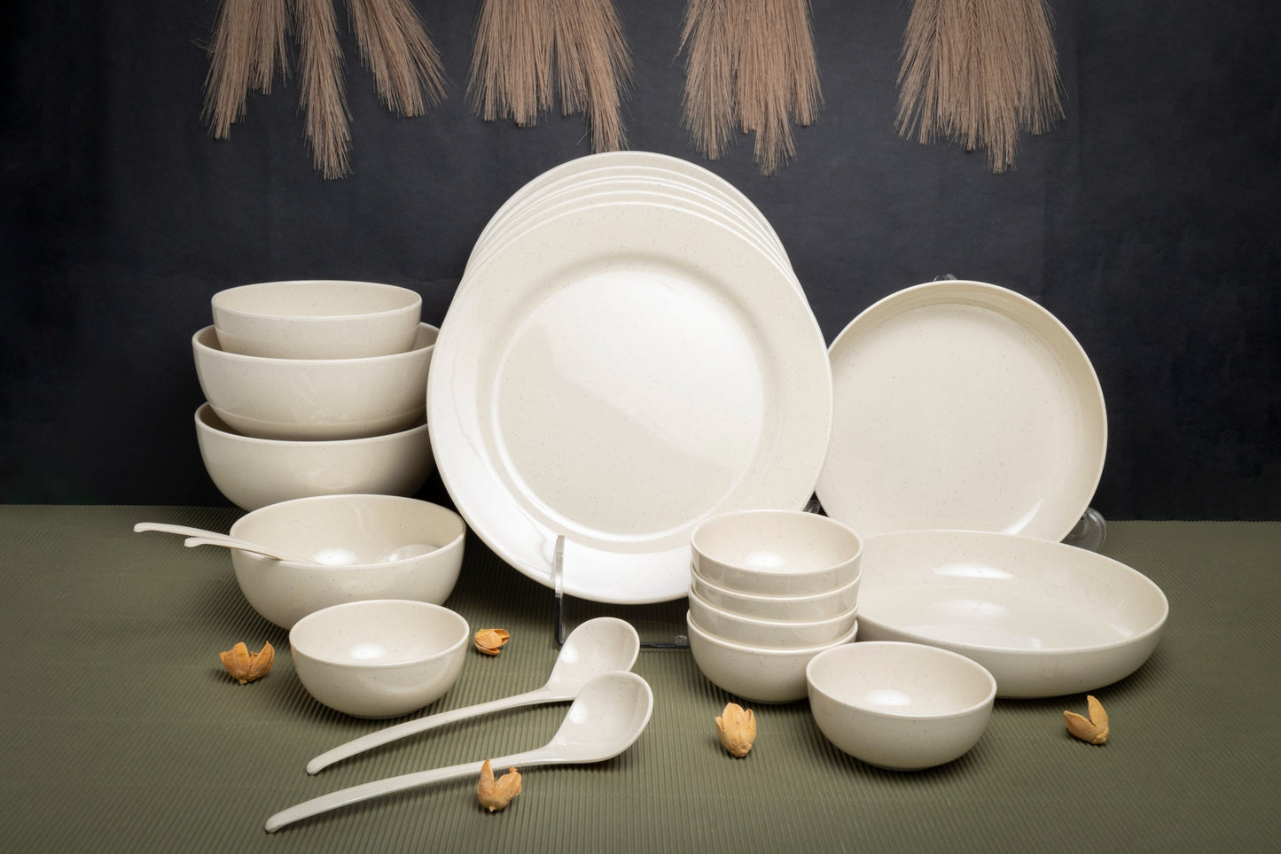 EKTRA | Premium Melamine | Dinner Set - Beige Stone (Set of 20 Pcs.) | Durable, Fade proof