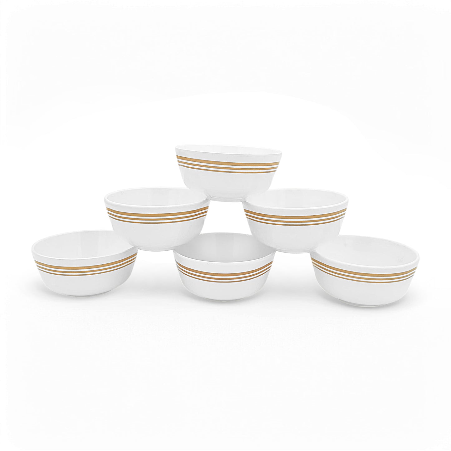 SUPERWARE | Pure Melamine | Bowl Set - Golden Lines 4" | 6 Nos. | Stain Free, Glazed Finish
