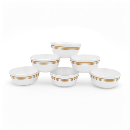 SUPERWARE | Pure Melamine | Bowl Set - Golden Lines 4" | 6 Nos. | Stain Free, Glazed Finish