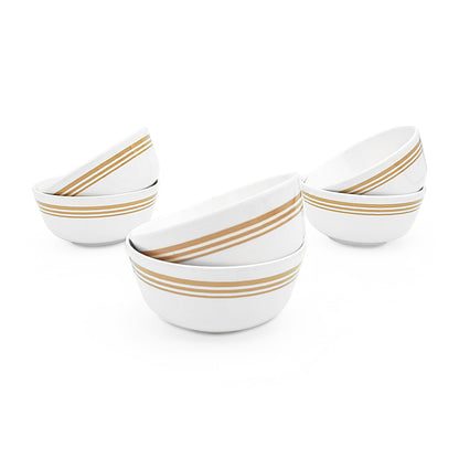SUPERWARE | Pure Melamine | Katori Set - Golden Lines (3.5") | 6 Nos. | Stain Free, Glazed Finish