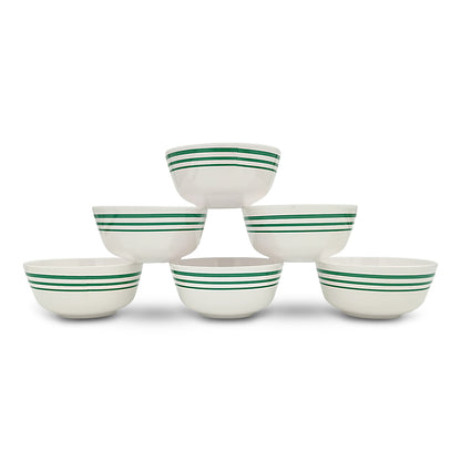 SUPERWARE | Pure Melamine | Katori Set - Green Lines (3.5") | 6 Nos. | Stain Free, Glazed Finish