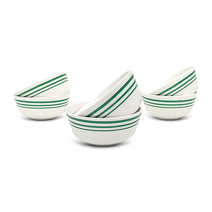 SUPERWARE | Pure Melamine | Katori Set - Green Lines (3.5") | 6 Nos. | Stain Free, Glazed Finish