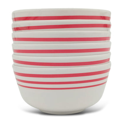 SUPERWARE | Pure Melamine | Katori Set - Red Lines (3.5") | 6 Nos.| Stain Free, Glazed Finish