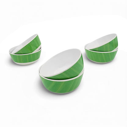 SUPERWARE | Pure Melamine | Soup Bowl Set - Banana Leaf White Base (4.5") | 6 Nos.| Stain Free, Glazed Finish