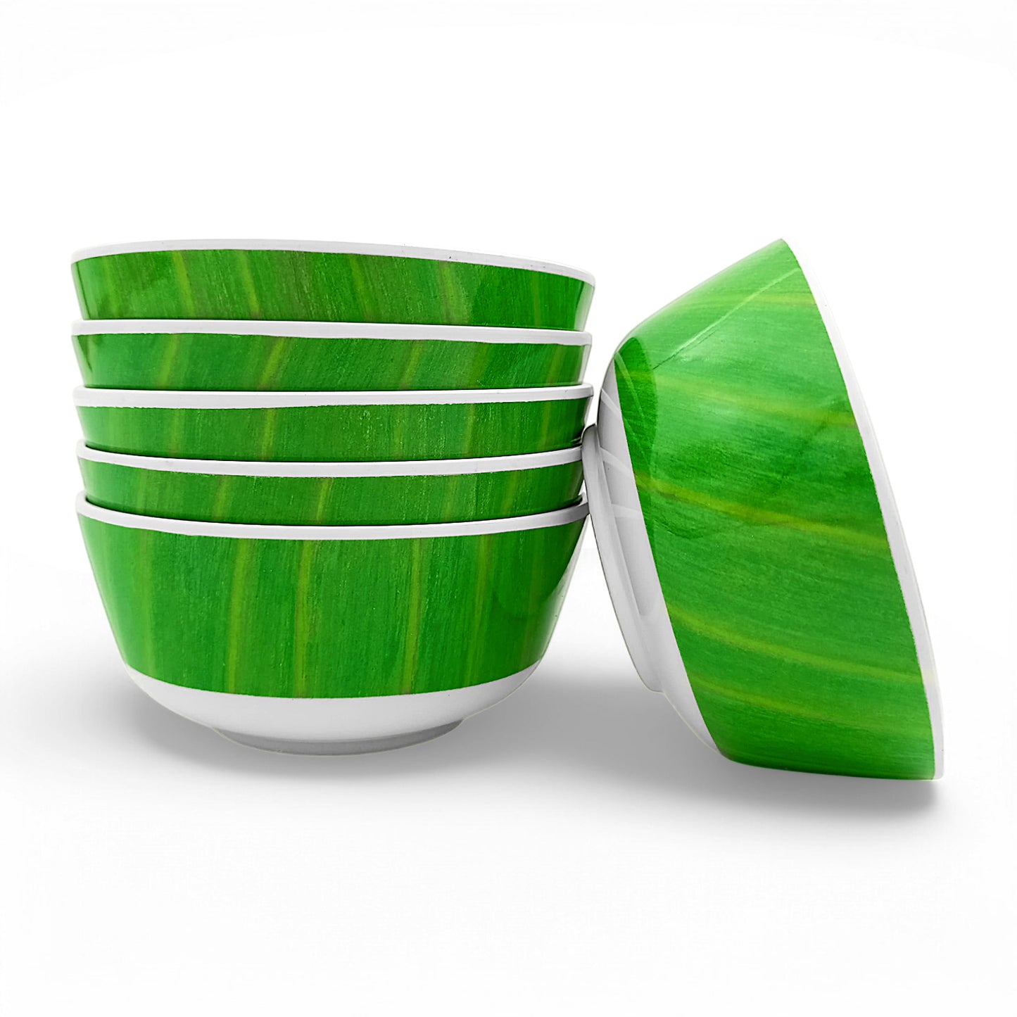 SUPERWARE | Pure Melamine | Soup Bowl Set - Banana Leaf White Base (4.5") | 6 Nos.| Stain Free, Glazed Finish