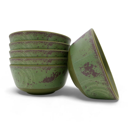 SUPERWARE | Pure Melamine | Bowl Set - Rustic Q Olive Green-Matte 4" | 6 Nos. | Stain Free, Glazed Finish