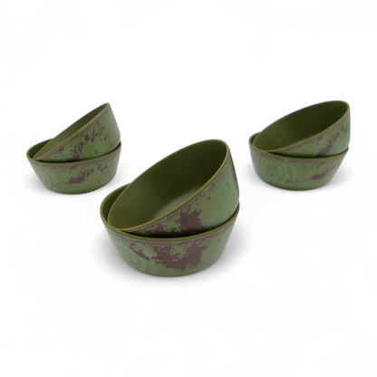 SUPERWARE | Pure Melamine | Bowl Set - Rustic Q Olive Green-Matte 4" | 6 Nos. | Stain Free, Glazed Finish