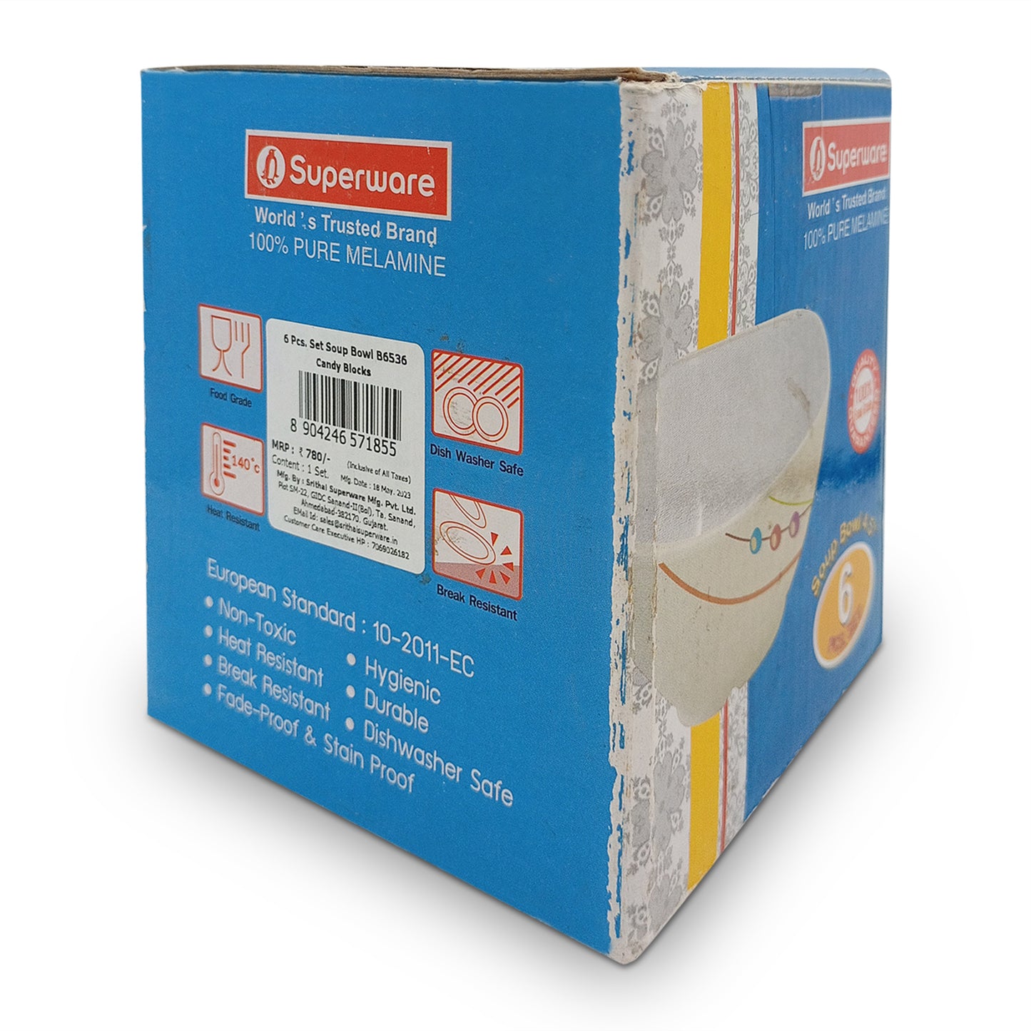 SUPERWARE | Pure Melamine | Katori Set - Candy Blocks (3.75") | 6 Nos.| Stain Free, Glazed Finish