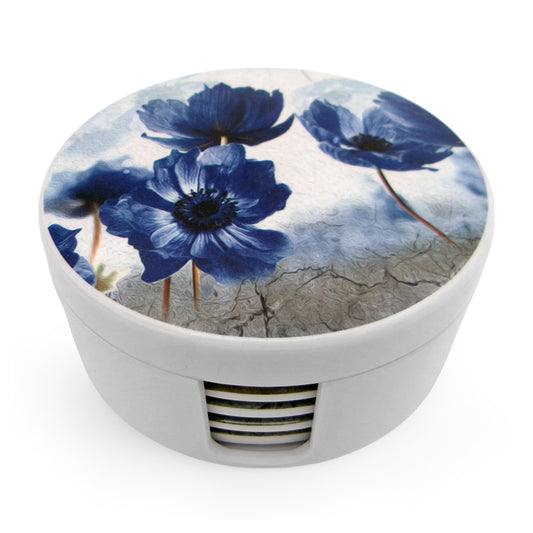 SUPERWARE | Pure Melamine | Coasters- Blue Poppy On White | Set Of 8 Pcs | Stain Free, Glazed Finish