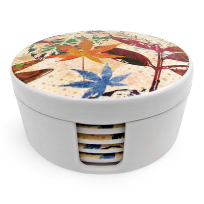 SUPERWARE | Pure Melamine | Coasters- Floresta on White | Set Of 8 Pcs | Stain Free, Glazed Finish