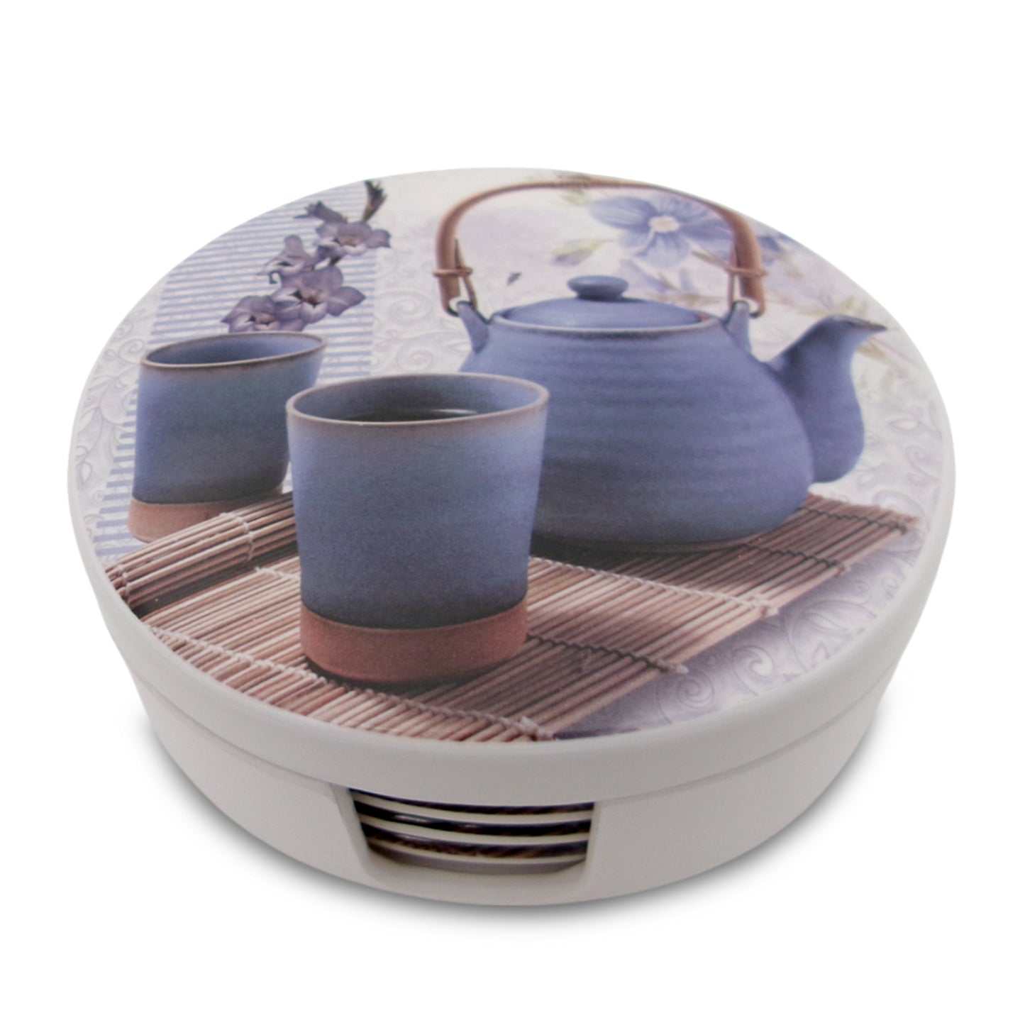 SUPERWARE | Pure Melamine | Coasters - Lavender Tea On White | Set Of 8 Pcs | Stain Free, Glazed Finish