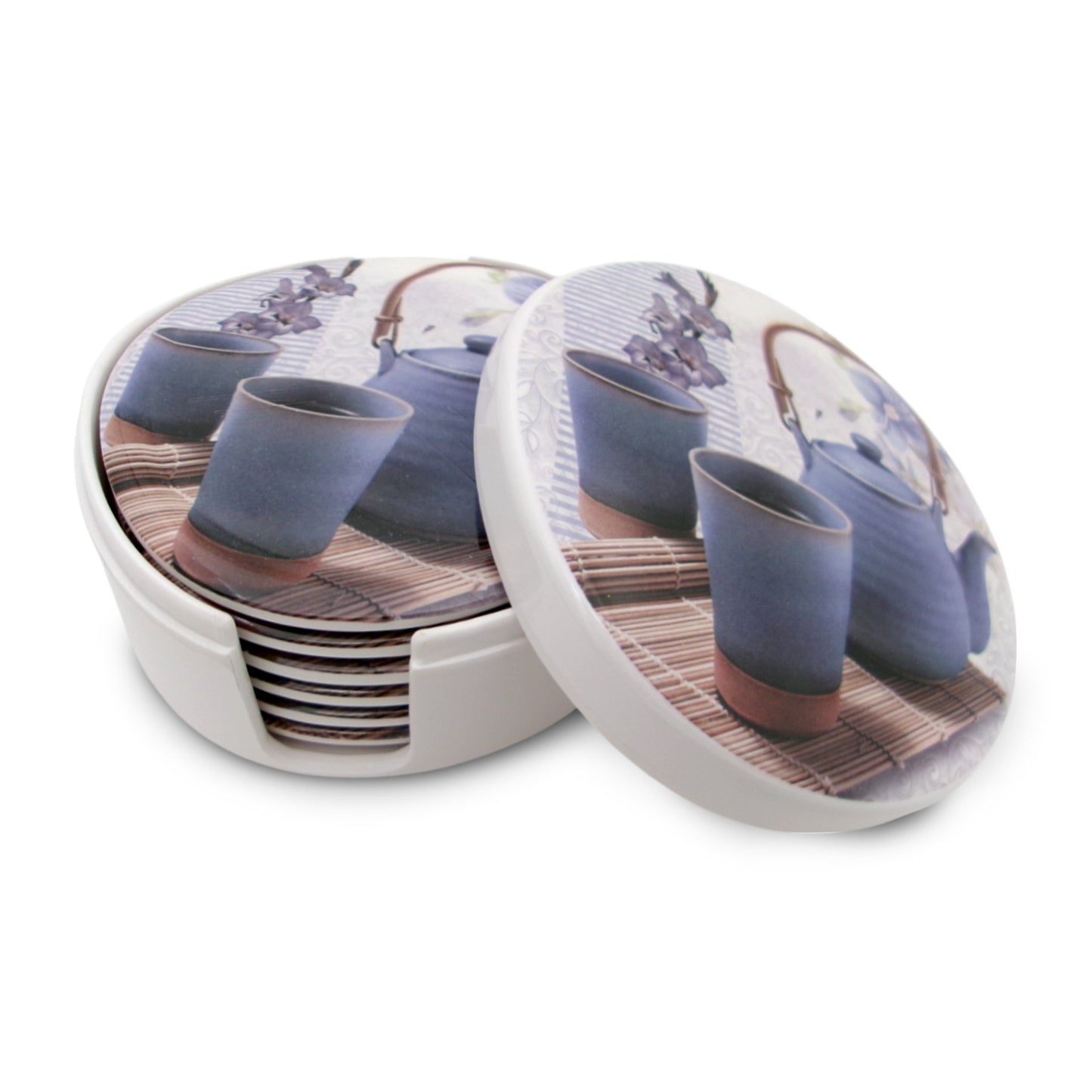 SUPERWARE | Pure Melamine | Coasters - Lavender Tea On White | Set Of 8 Pcs | Stain Free, Glazed Finish