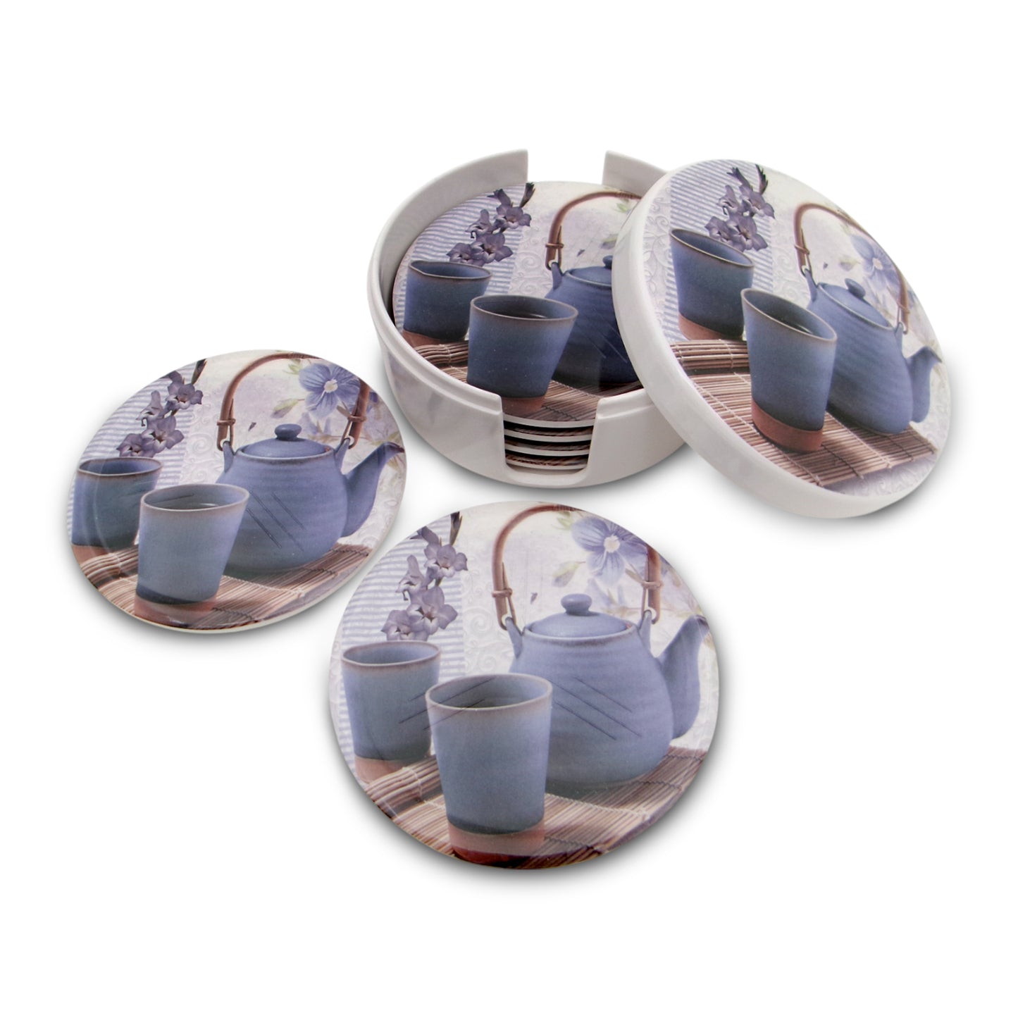SUPERWARE | Pure Melamine | Coasters - Lavender Tea On White | Set Of 8 Pcs | Stain Free, Glazed Finish