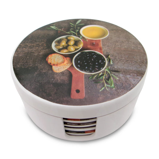 SUPERWARE | Pure Melamine | Coasters - Olive Oil On White | Set Of 8 Pcs | Stain Free, Glazed Finish