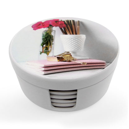 SUPERWARE | Pure Melamine | Coasters - Rose on White | Set Of 8 Pcs | Stain Free, Glazed Finish