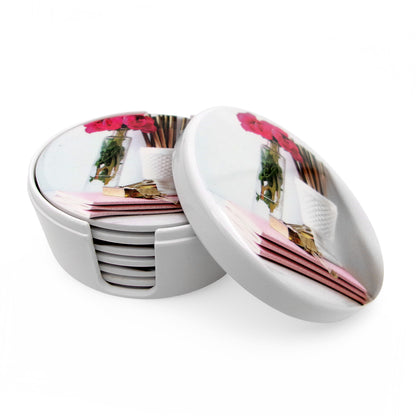 SUPERWARE | Pure Melamine | Coasters - Rose on White | Set Of 8 Pcs | Stain Free, Glazed Finish