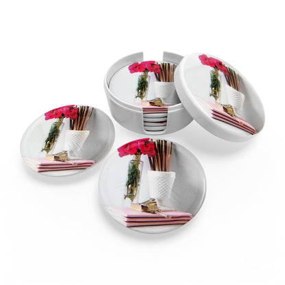 SUPERWARE | Pure Melamine | Coasters - Rose on White | Set Of 8 Pcs | Stain Free, Glazed Finish