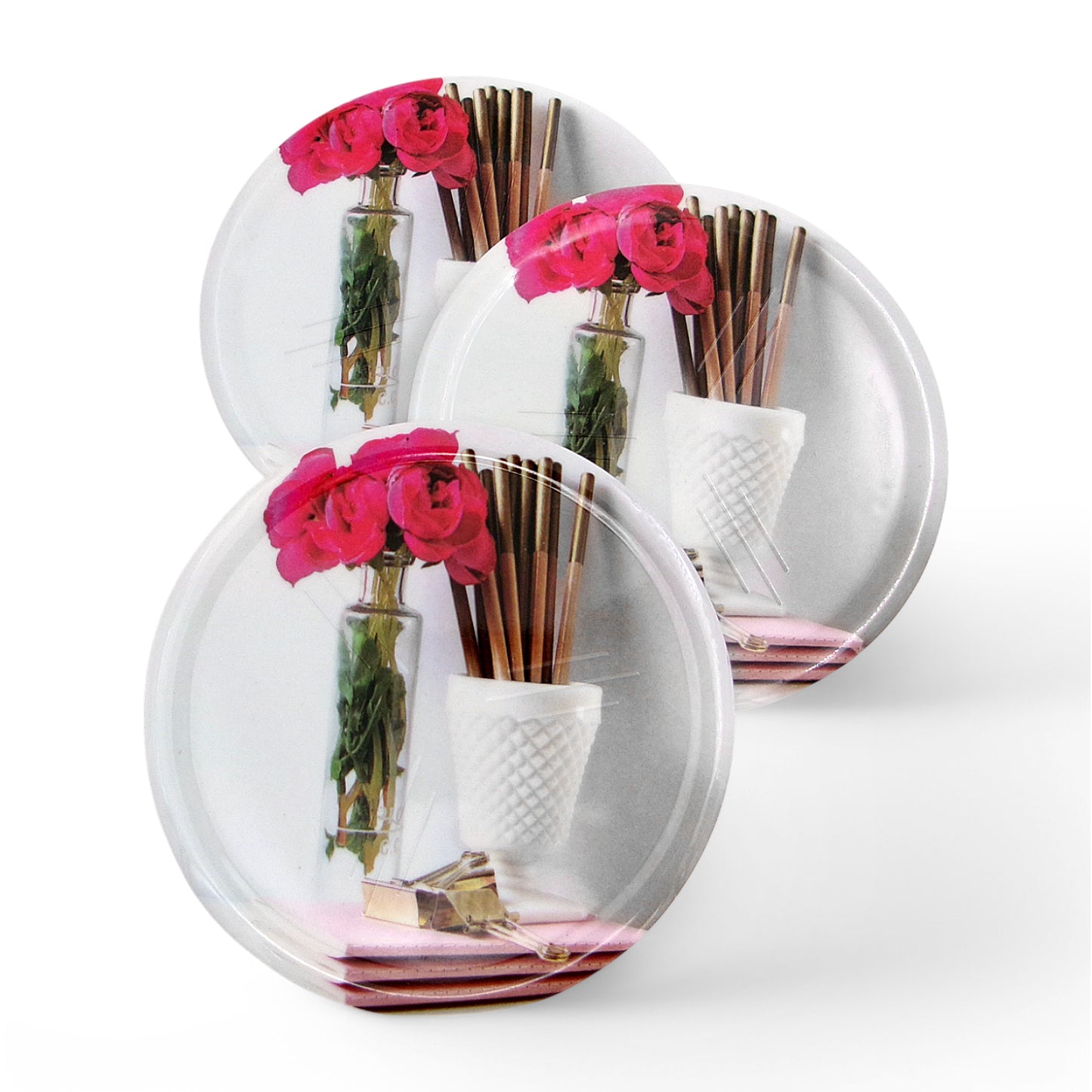 SUPERWARE | Pure Melamine | Coasters - Rose on White | Set Of 8 Pcs | Stain Free, Glazed Finish