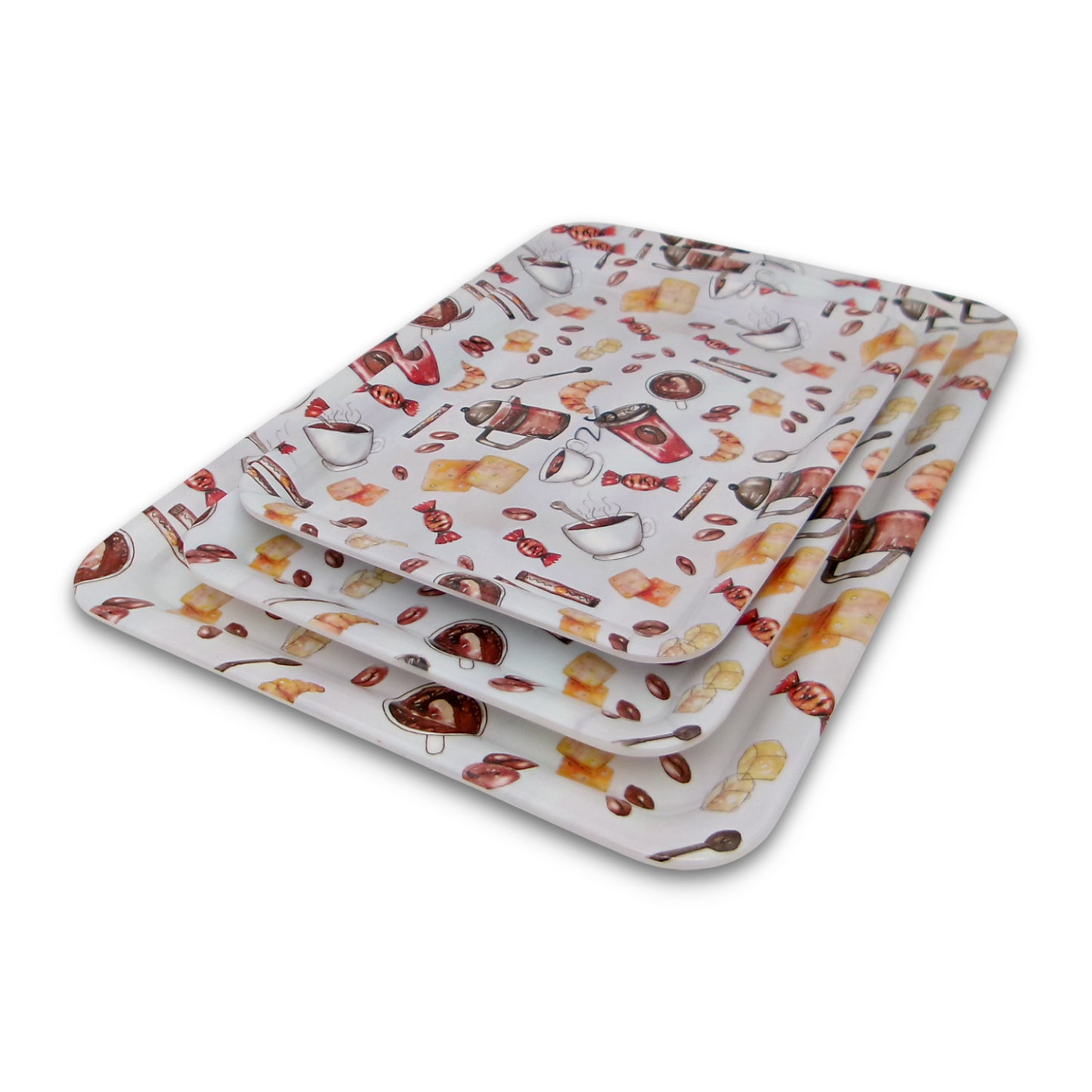 SUPERWARE | Pure Melamine | Retro Tray Set - Coffee Drink | Set Of 3 Pcs.| Stain Free, Glazed Finish