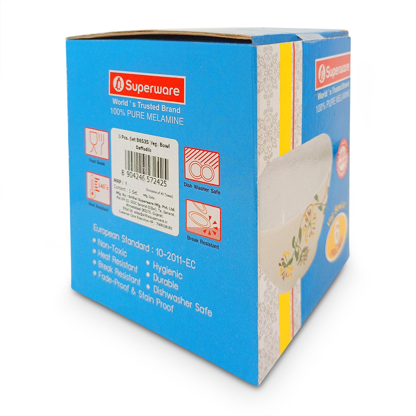 SUPERWARE | Pure Melamine | Katori Set - Daffodils (3.75") | 6 Nos. | Stain Free, Glazed Finish