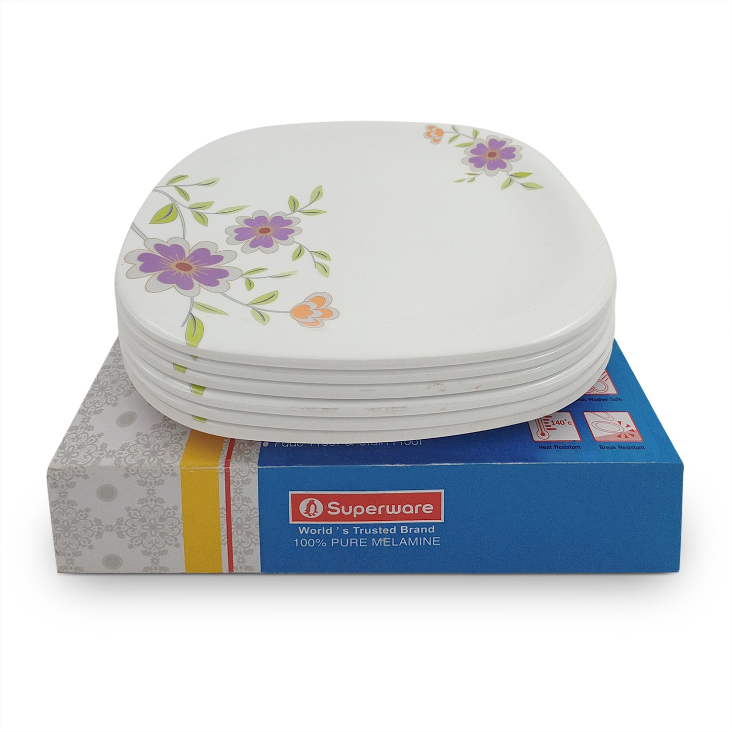 SUPERWARE | Pure Melamine | Buffet Plate Set – Daffodils (12.5”) | 6 Nos. | Stain Free, Glazed Finish