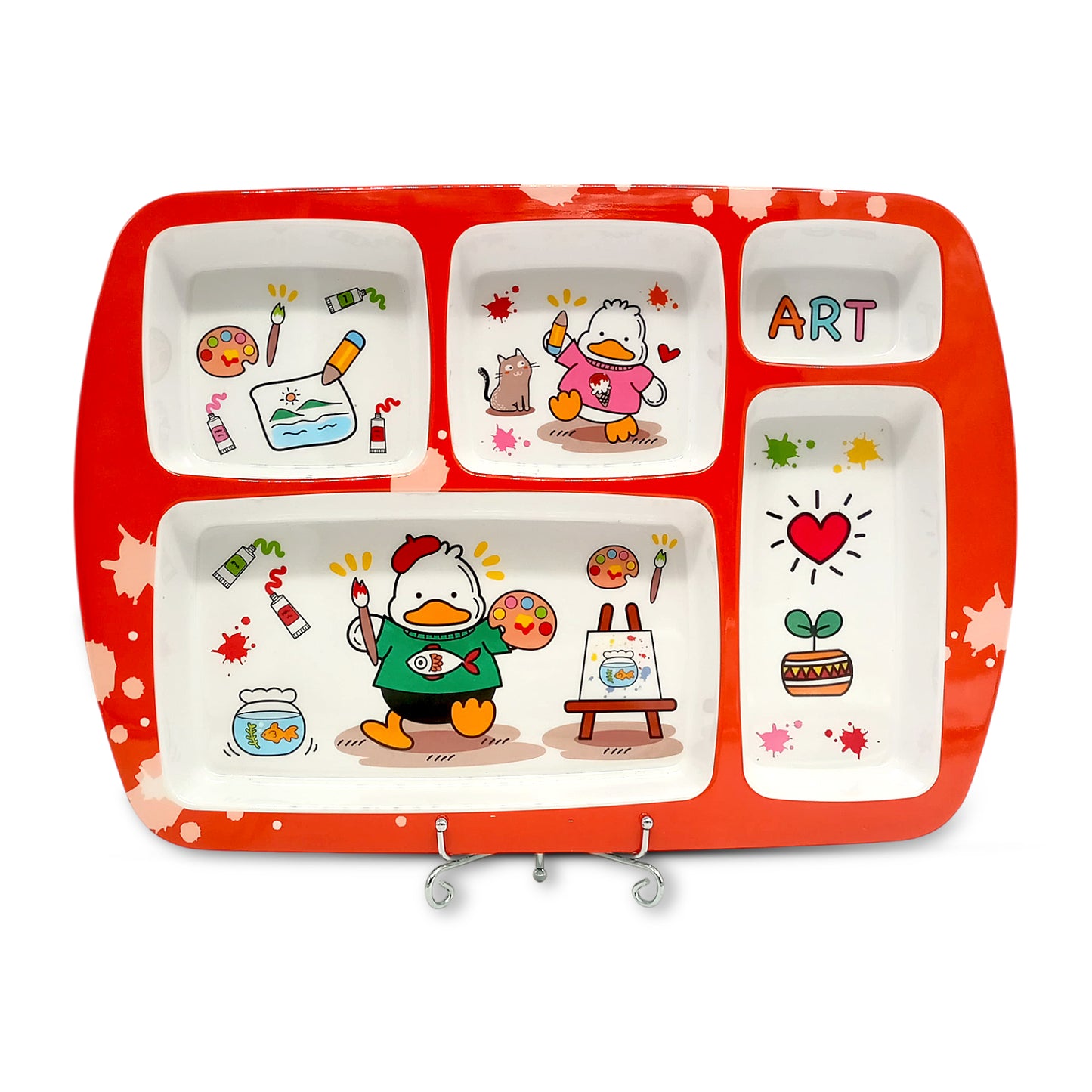 SUPERWARE | Pure Melamine | Kid Set - Section Tray - Duck Art (13.5") | 1 No. | Stain Free, Glazed Finish