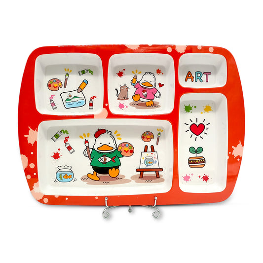 SUPERWARE | Pure Melamine | Kid Set - Section Tray - Duck Art (13.5") | 1 No. | Stain Free, Glazed Finish