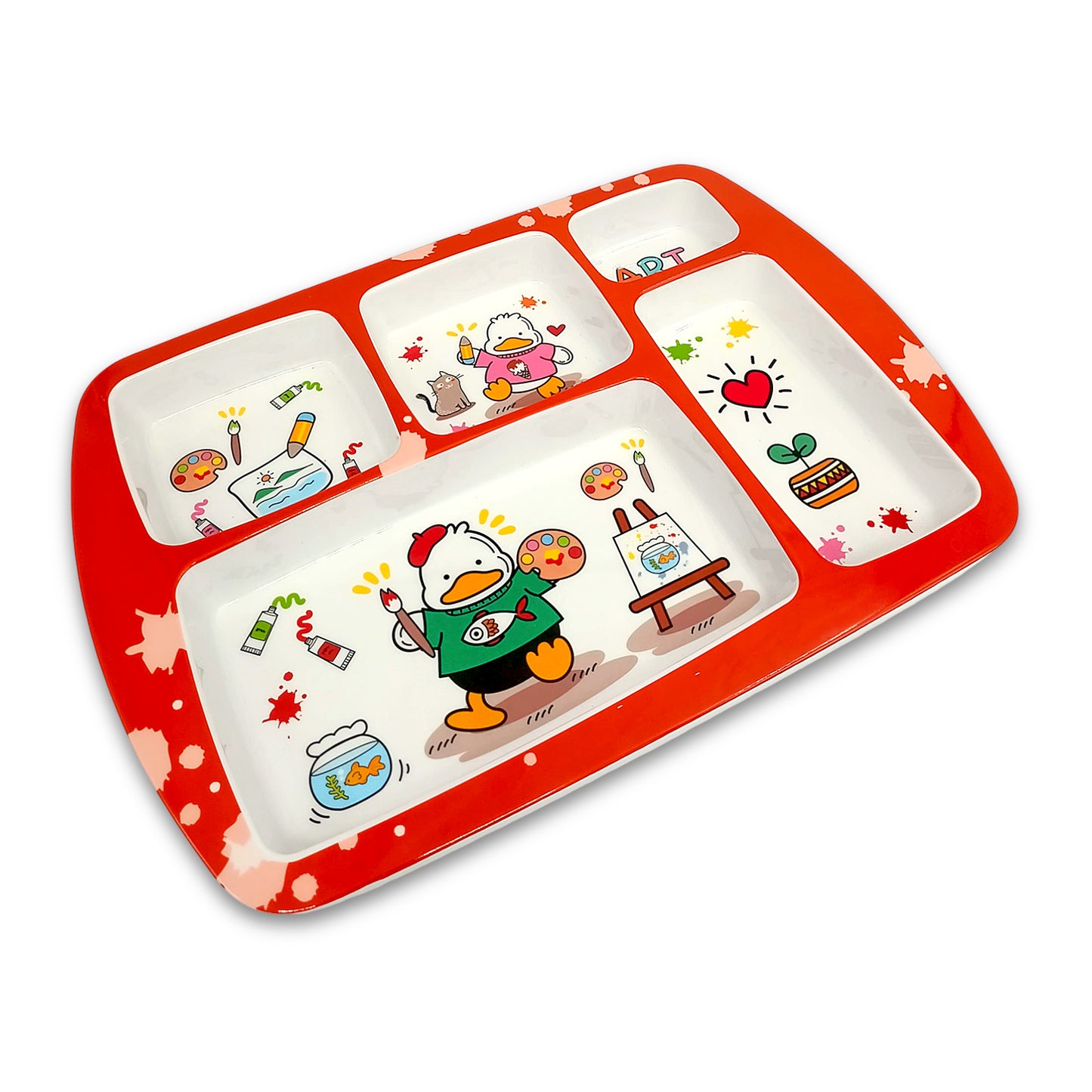SUPERWARE | Pure Melamine | Kid Set - Section Tray - Duck Art (13.5") | 1 No. | Stain Free, Glazed Finish