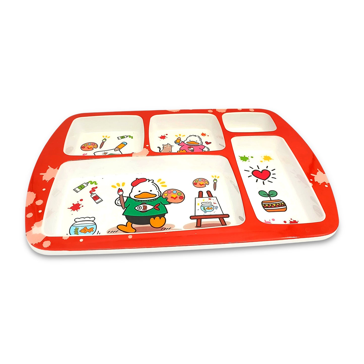 SUPERWARE | Pure Melamine | Kid Set - Section Tray - Duck Art (13.5") | 1 No. | Stain Free, Glazed Finish
