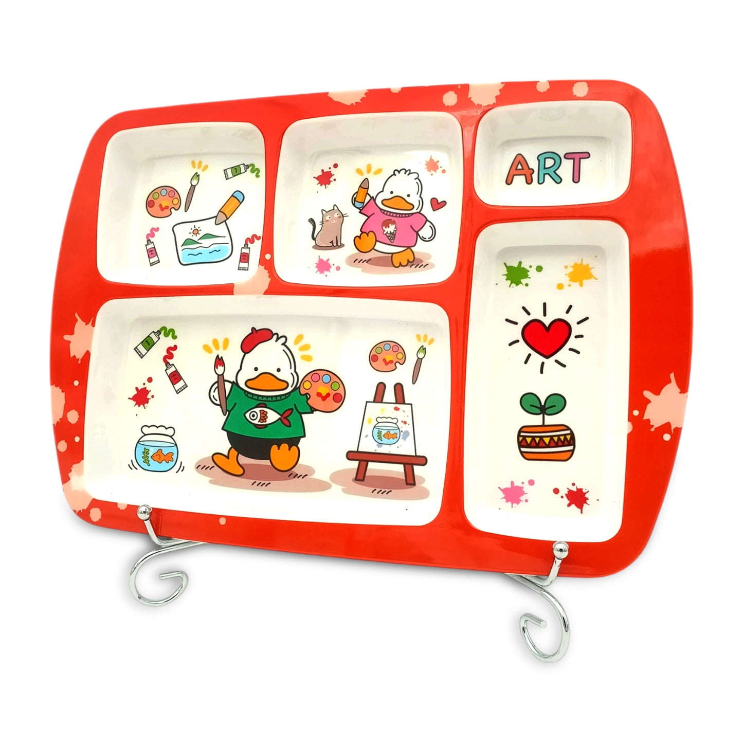 SUPERWARE | Pure Melamine | Kid Set - Section Tray - Duck Art (13.5") | 1 No. | Stain Free, Glazed Finish