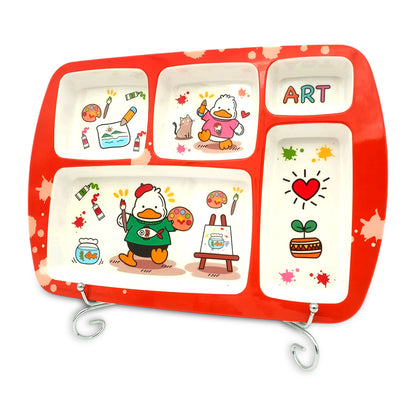 SUPERWARE | Pure Melamine | Kid Set - Section Tray - Duck Art (13.5") | 1 No. | Stain Free, Glazed Finish