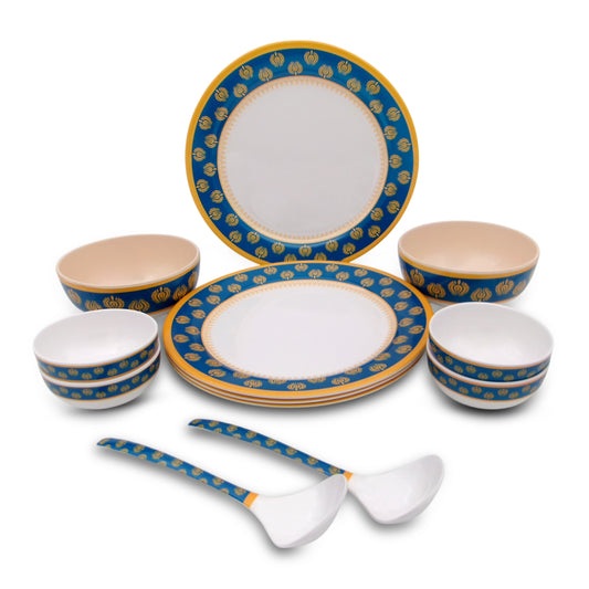 EKTRA | Premium Melamine | Dinner Set – Golden Crest (Set of 12 Pcs.) | Durable, Fade Proof