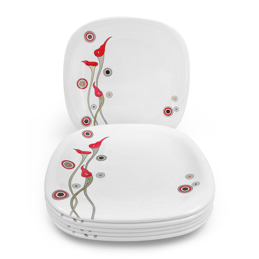 SUPERWARE | Pure Melamine | Buffet Plate Set – Flamingo Flower (12.5”) | 6 Nos.  | Stain Free, Glazed Finish