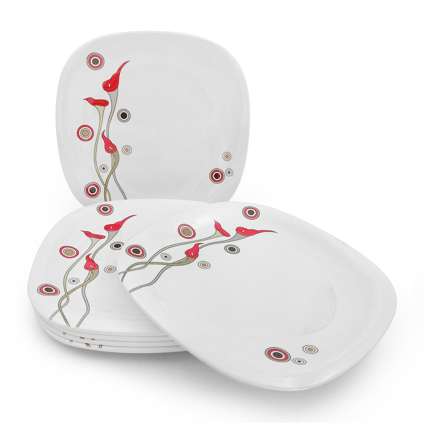 SUPERWARE | Pure Melamine | Buffet Plate Set – Flamingo Flower (12.5”) | 6 Nos.  | Stain Free, Glazed Finish