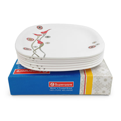 SUPERWARE | Pure Melamine | Buffet Plate Set – Flamingo Flower (12.5”) | 6 Nos.  | Stain Free, Glazed Finish