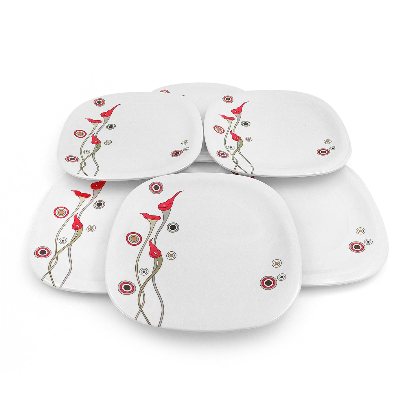 SUPERWARE | Pure Melamine | Buffet Plate Set – Flamingo Flower (12.5”) | 6 Nos.  | Stain Free, Glazed Finish