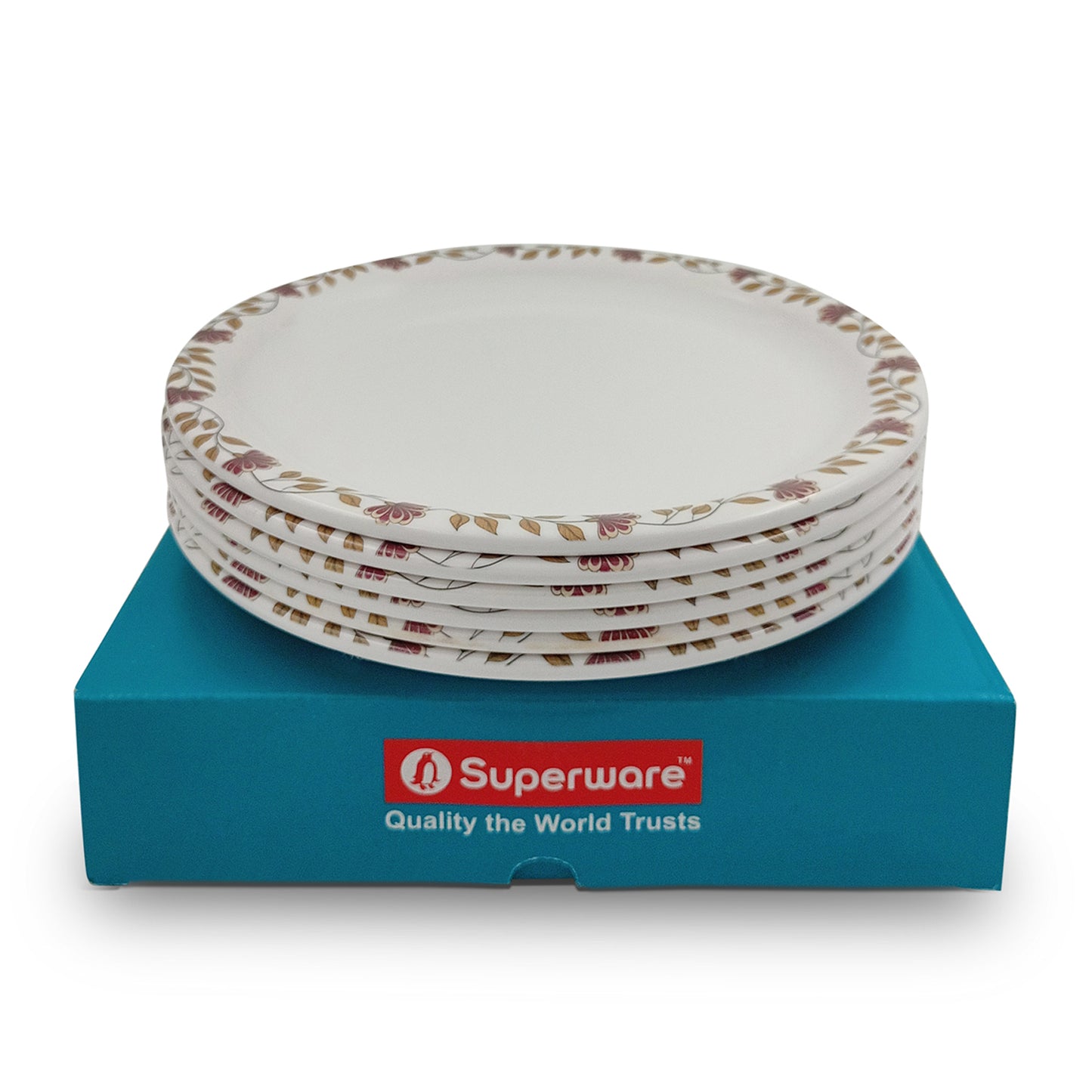 SUPERWARE | Pure Melamine | Buffet Plate Set – Garden Flower (12.5”) | 6 Nos. | Stain Free, Glazed Finish