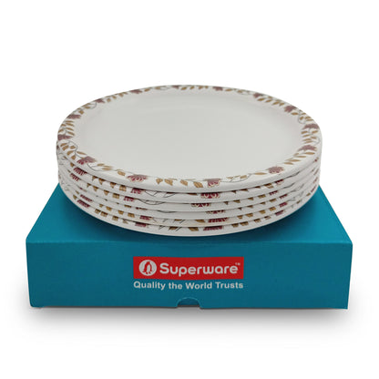 SUPERWARE | Pure Melamine | Buffet Plate Set – Garden Flower (12.5”) | 6 Nos. | Stain Free, Glazed Finish