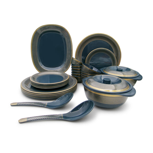 SUPERWARE | Pure Melamine | Dinner Set - Golden Glory Navy Blue | Set Of 31 Pcs. | Stain Free, Glazed Finish