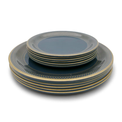 SUPERWARE | Pure Melamine | Dinner Set - Golden Glory Navy Blue | Set Of 31 Pcs. | Stain Free, Glazed Finish