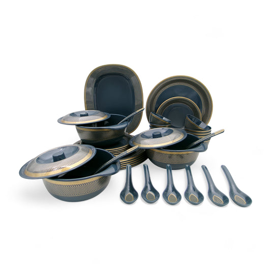 SUPERWARE | Pure Melamine | Dinner Set - Golden Glory Navy Blue | Set Of 40 Pcs. | Stain Free, Glazed Finish