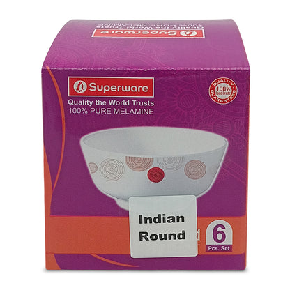 SUPERWARE | Pure Melamine | Bowl Set - Marbo Stitch 4" | 6 Nos. | Stain Free, Glazed Finish
