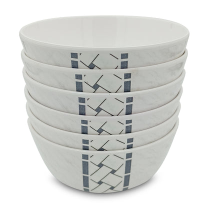 SUPERWARE | Pure Melamine | Bowl Set - Marbo Stitch 4" | 6 Nos. | Stain Free, Glazed Finish