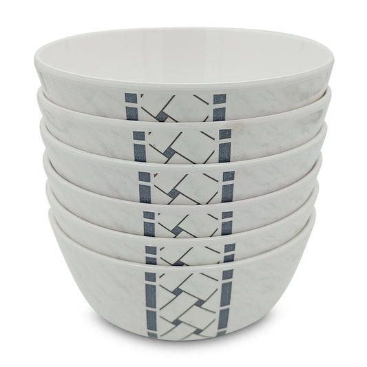 SUPERWARE | Pure Melamine | Bowl Set - Marbo Stitch 4" | 6 Nos. | Stain Free, Glazed Finish