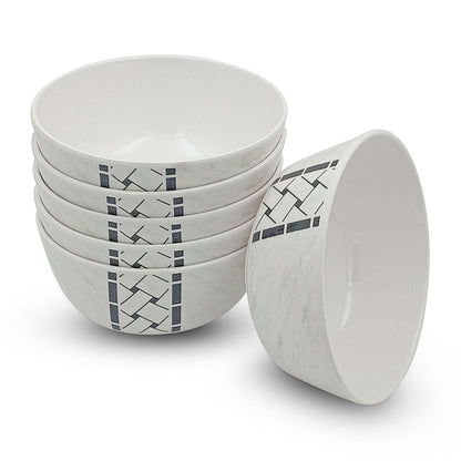 SUPERWARE | Pure Melamine | Bowl Set - Marbo Stitch 4" | 6 Nos. | Stain Free, Glazed Finish