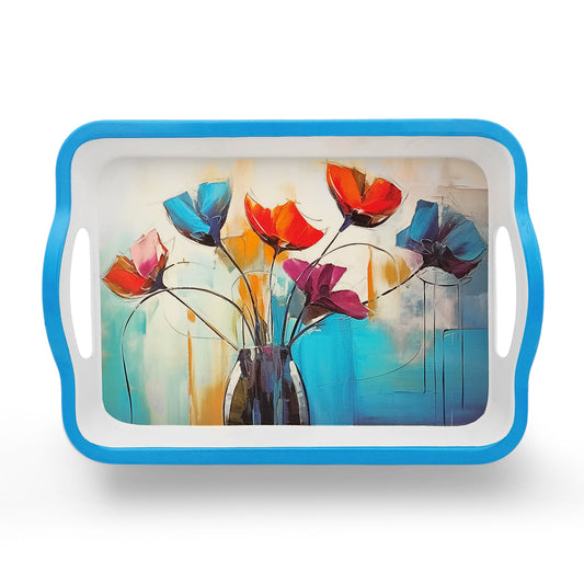 SUPERWARE | Pure Melamine | Matrix Tray Set - Azure Poppy | Set Of 3 Pcs.| Stain Free, Glazed Finish