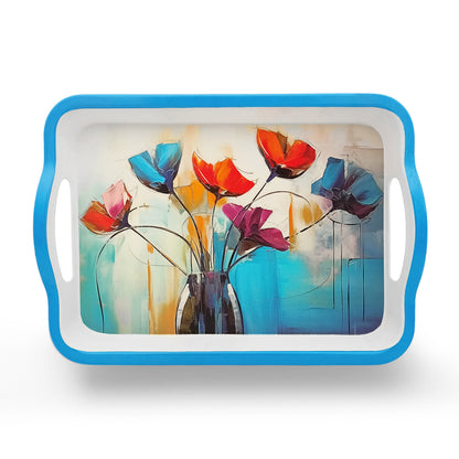 SUPERWARE | Pure Melamine | Matrix Tray Set - Azure Poppy | Set Of 3 Pcs.| Stain Free, Glazed Finish