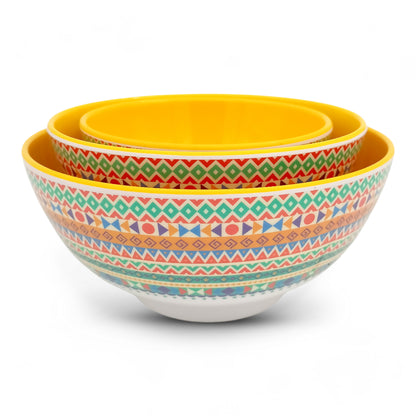 SUPERWARE | Pure Melamine | Snack Bowl Set - Two Tone TRIANGLE-YELLOW | Set of 3 Pcs. | Stain Free, Glazed Finish
